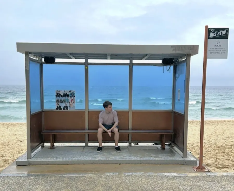 At the bus stop in Jumunjin made famous by a BTS album cover