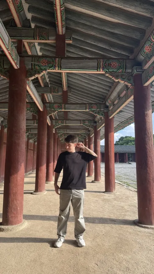 Under the eaves of a palace hall in Seoul