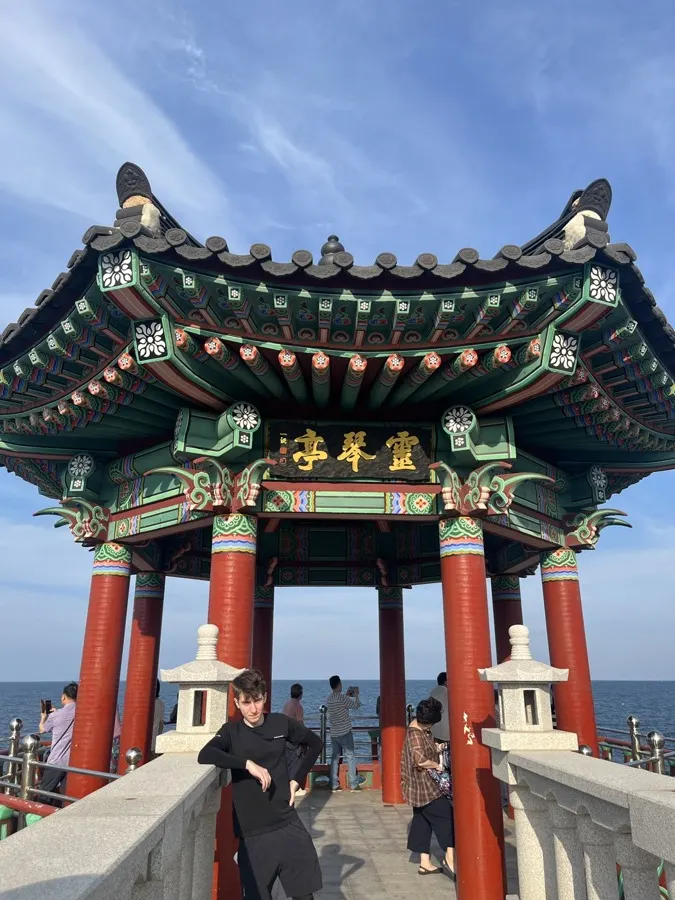 At a seaside pavilion in Busan