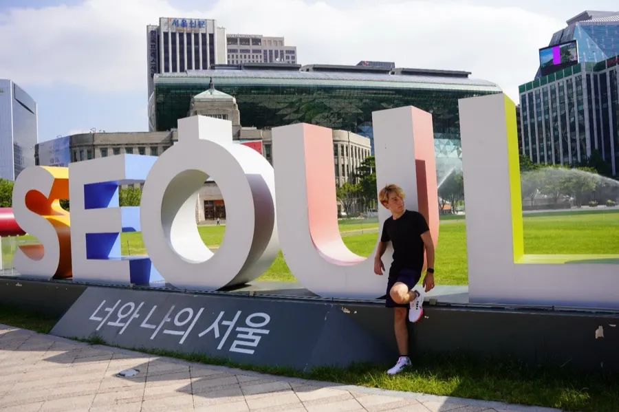 At the Seoul sign outside City Hall